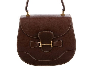 Vintage GUCCI HORSEBIT Brown Leather Handle Satchel Crossbody Top Handle Bag - RARE Style!!