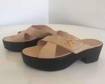 chanel tan slides