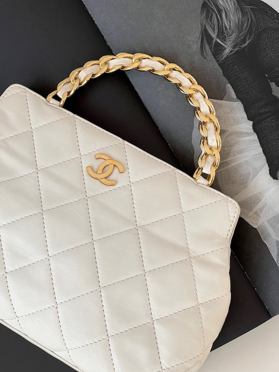 chanel white quilted handbag tote