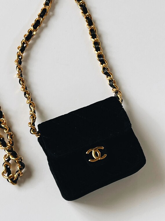 Vintage 90's CHANEL CC Logo MICRO Mini Black Velv… - image 3