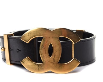 Chanel Vintage Black Calfskin Sliver CC Buckle Belt (75/30)