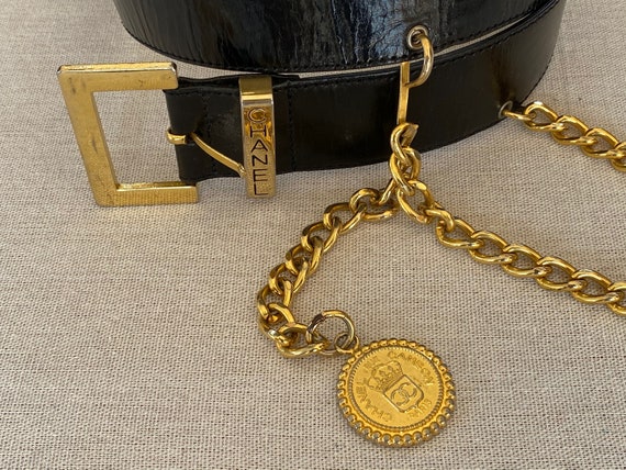 Vintage CHANEL Golden Thick Chain Belt With a CC Charm and 