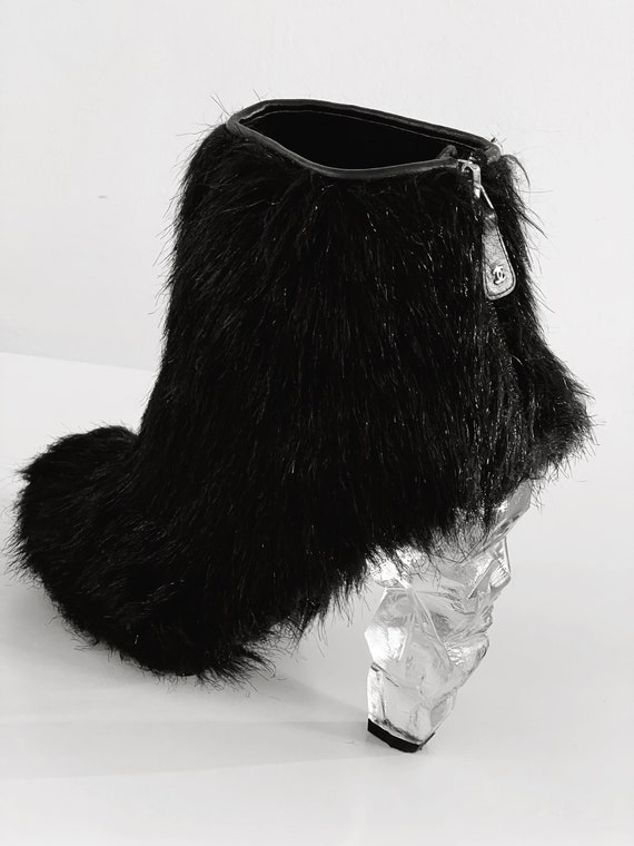 Vintage CHANEL Black Fantasy Fur ICICLE Heels RUN… - image 5