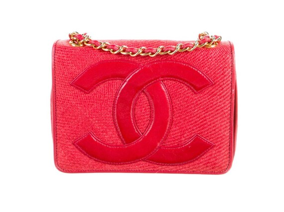 Buy Vintage CHANEL Large CC Logos Red Linen Raffia Straw Shoulder Online in  India 