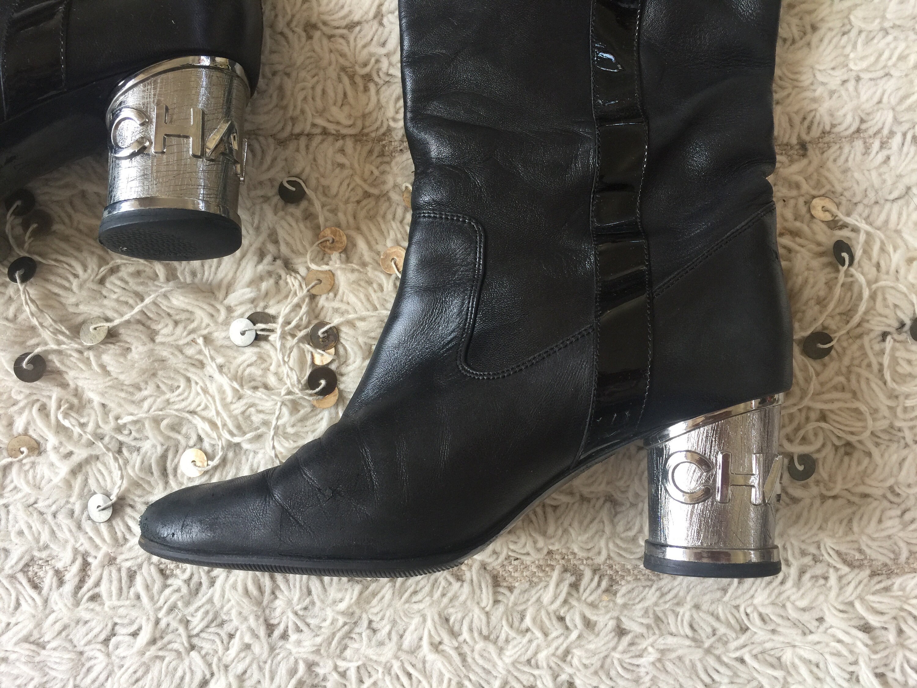 Vintage 90's CHANEL Logo Metalen Hakken OTK Over de Knie | Etsy Nederland