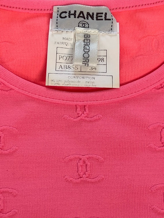 Vintage CHANEL CC Monogram Logo Pink CROP Top Shi… - image 3