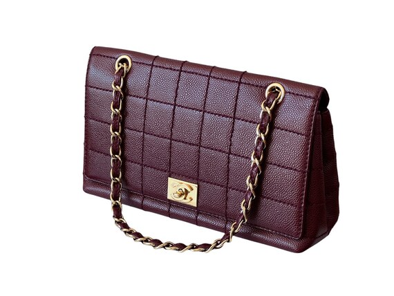 Vintage 90's CHANEL Maroon CAVIAR Leather Gold CC… - image 6