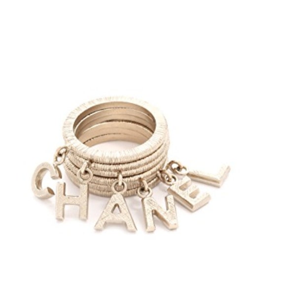 Vintage CHANEL Letters Stackable Set of 6 Gold Sil