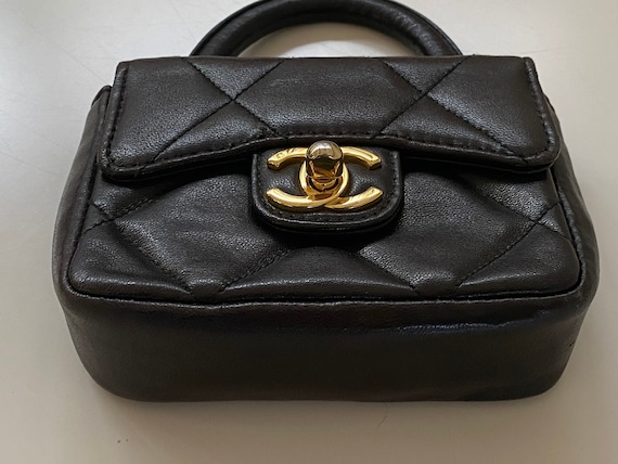 Vintage Chanel Kelly Medium Flap Bag Black Lambskin Gold Hardware