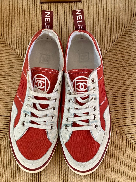 red leather tennis shoes