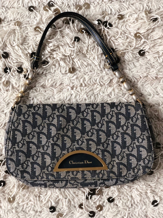 Vintage CHRISTIAN DIOR CD Monogram Navy Trotter Logo Shoulder Purse Evening Bag Clutch Canvas Leather Etsy New Zealand