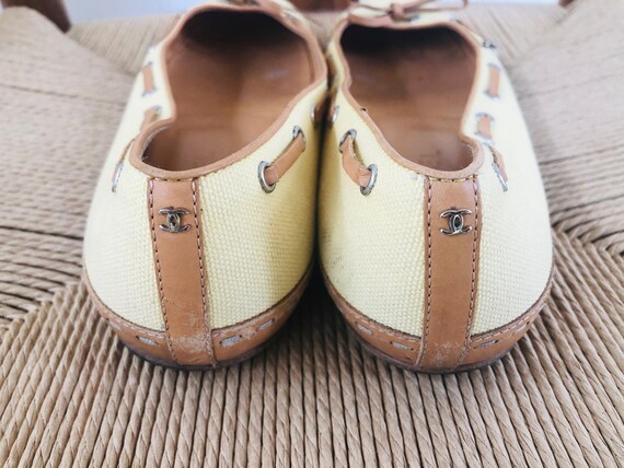 Vintage CHANEL CC Logo Yellow & Tan Canvas Leather Boat Shoes