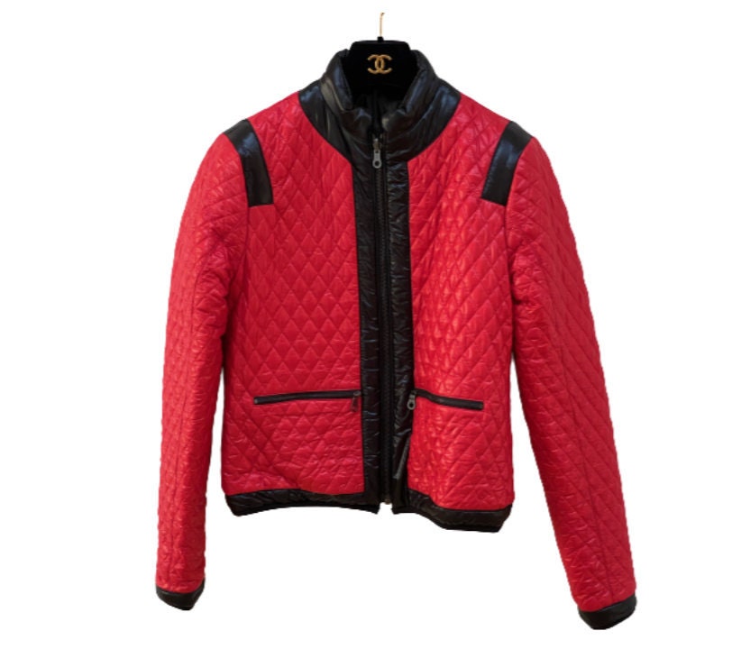 chanel red quilted jacket