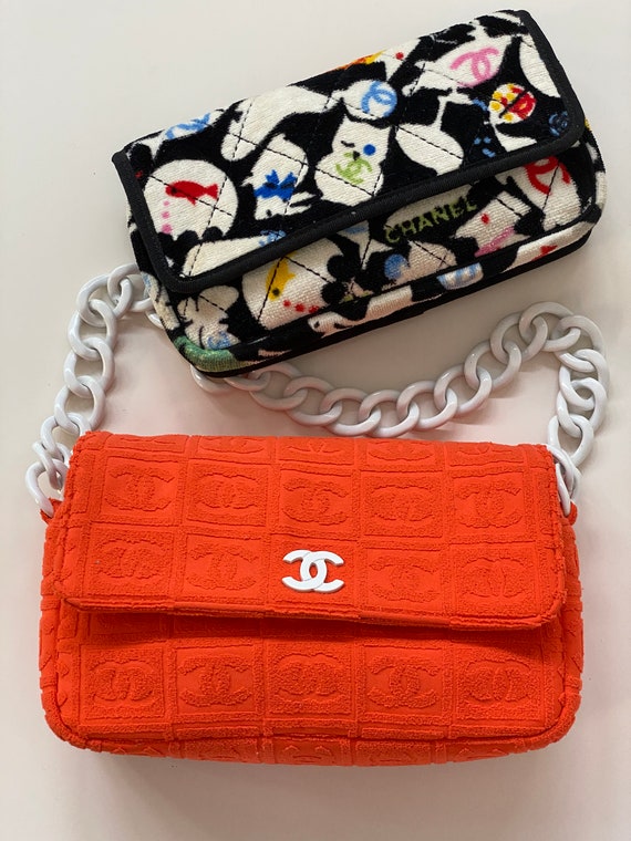 Vintage 90's CHANEL CC Monogram Orange TERRY Cloth Fabric -  Sweden