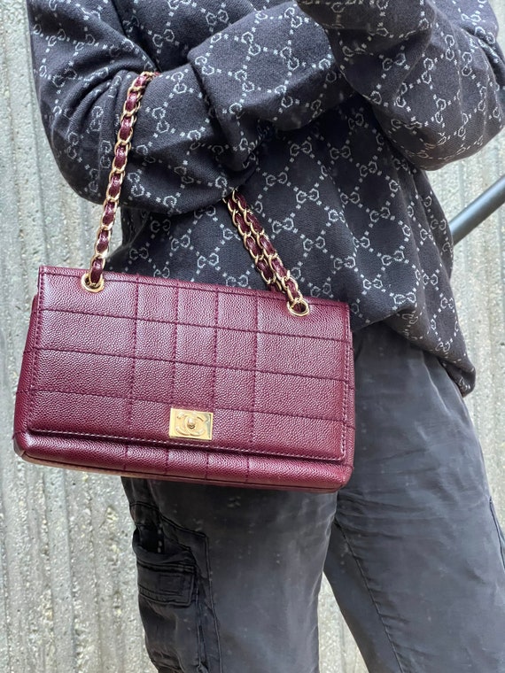 Vintage 90's CHANEL Maroon CAVIAR Leather Gold CC… - image 4