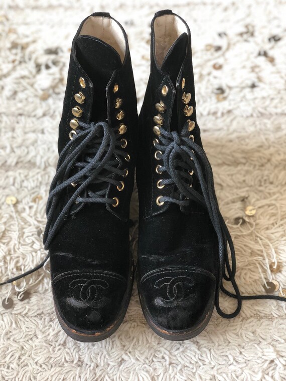 chanel velvet combat boots