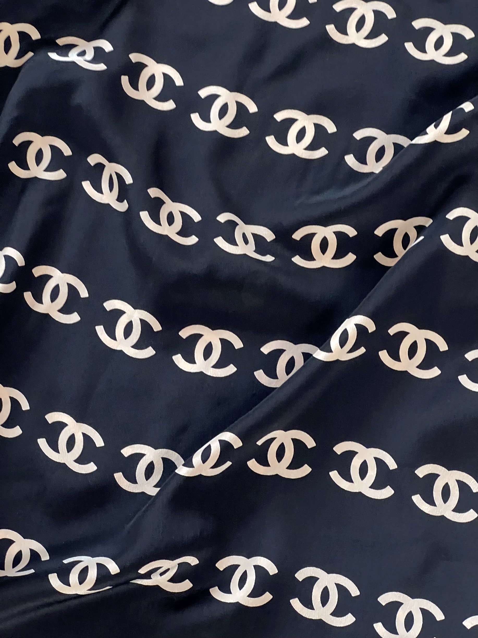 Vintage 90s CHANEL Monogram CC Logo Print SILK Black Beige Tank