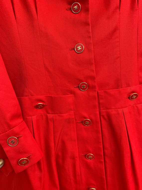 Vintage 90s CHANEL CC Logo Buttons Red Button Down Dress -  UK