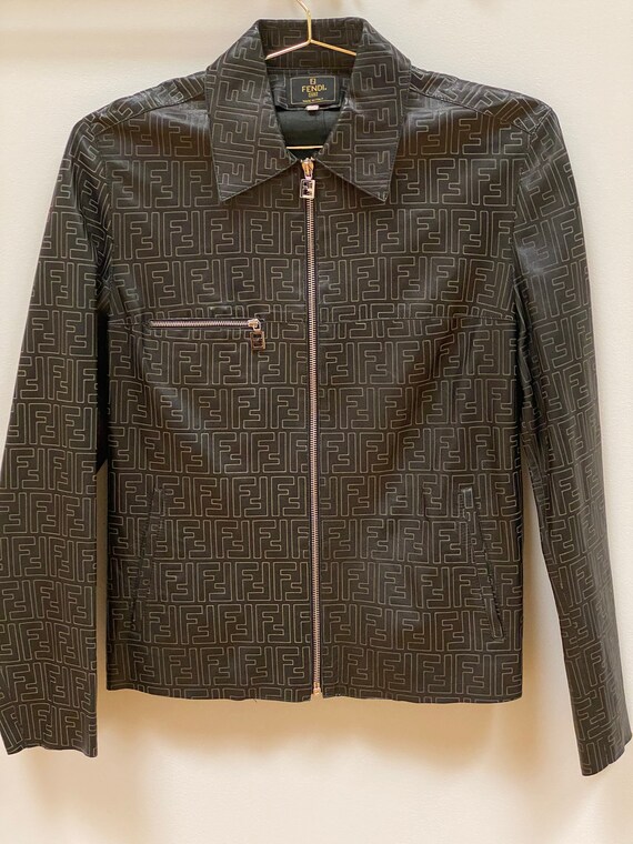 VINTAGE FENDI FF MONOGRAM LEATHER JACKET 42 / S - M