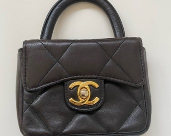 Vintage CHANEL CC Logo Turnlock MICRO Mini Brown Quilted 