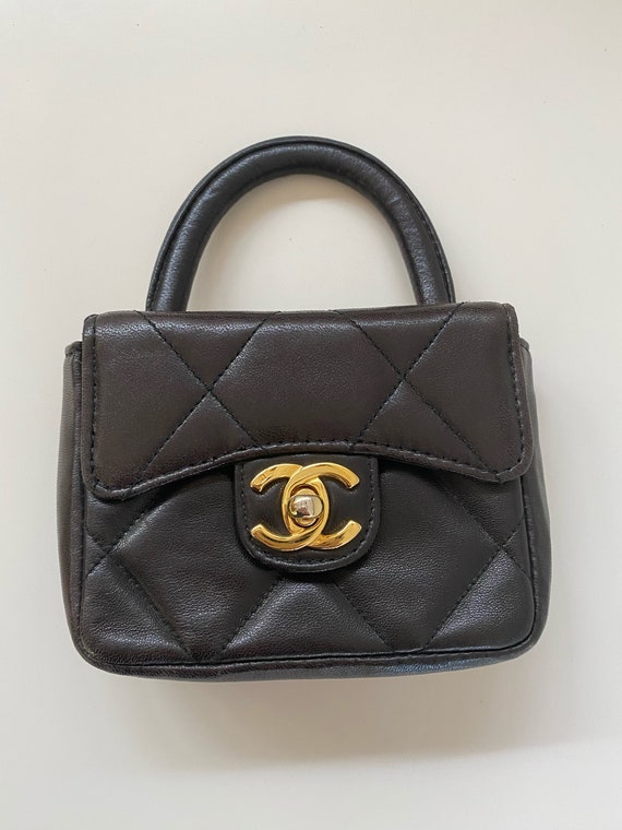 CHANEL CC TURN-LOCK TOP HANDLE KELLY FLAP BAG BROWN QUILTED LEATHER -  VINTAGE