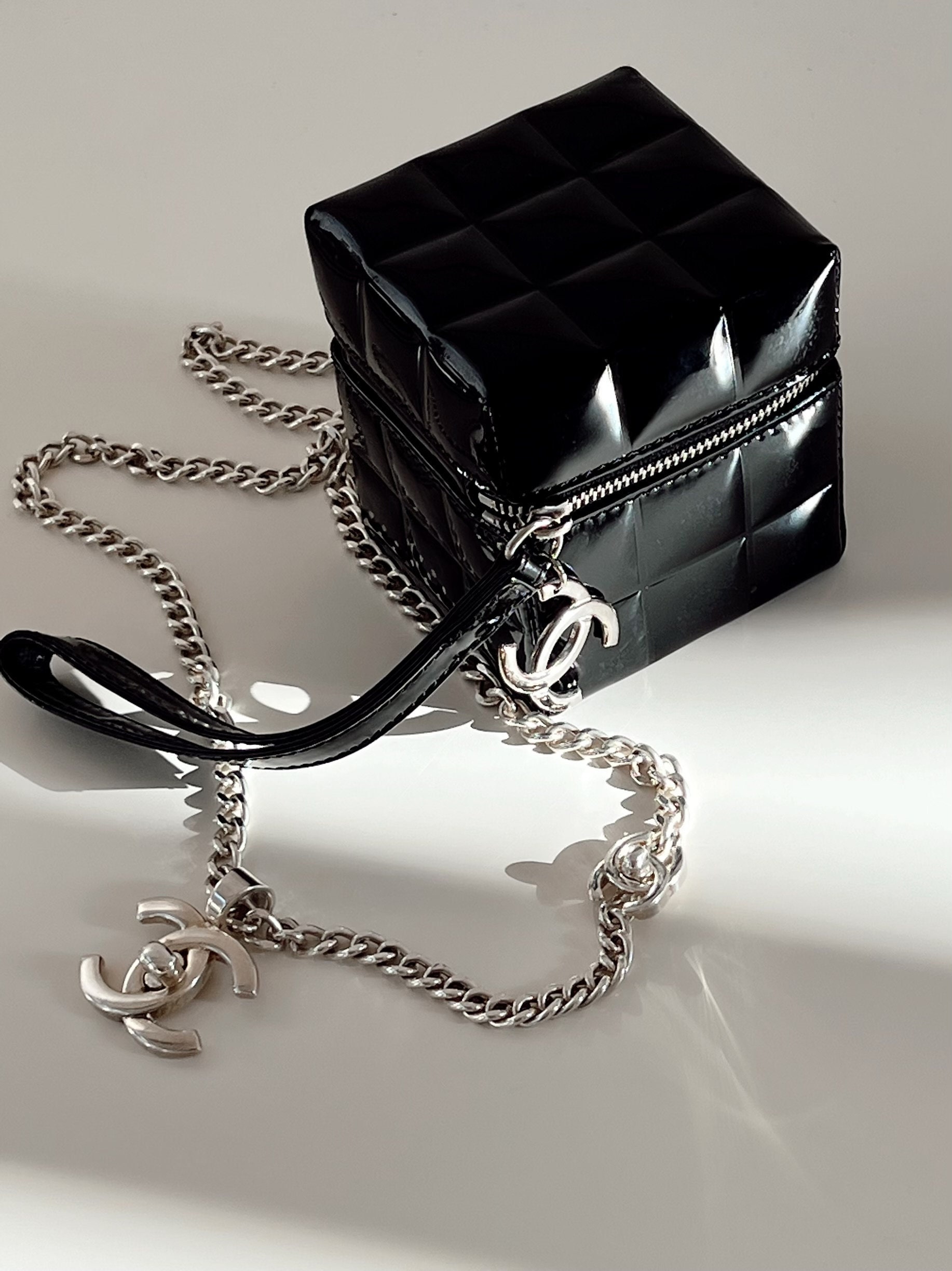 Chanel Black Quilted Patent Leather Rubik's Cube Wristlet