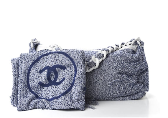 New Chanel Blue Terry Cloth Beach Bag