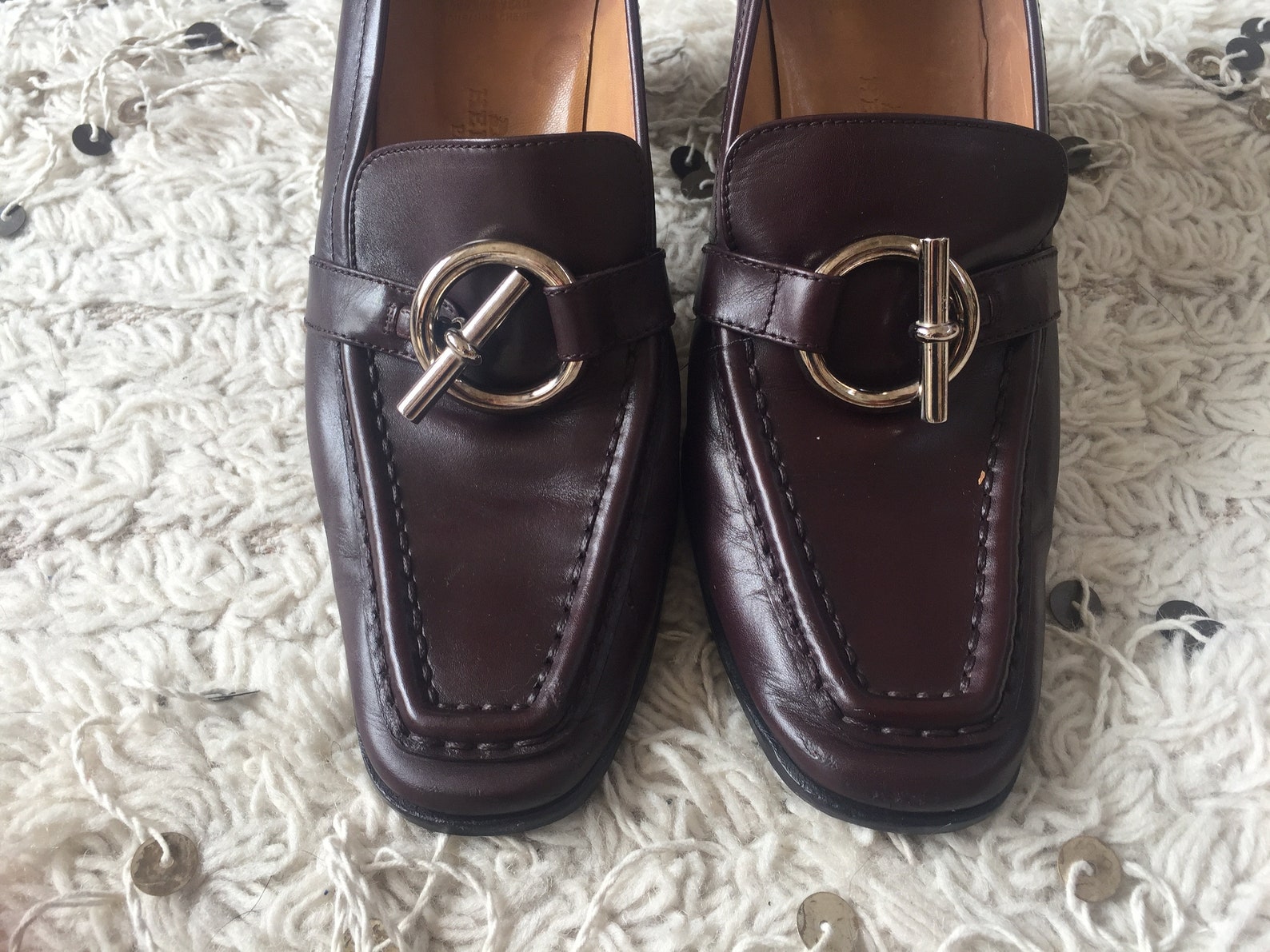 vintage hermes h toggle ring logo black leather loafers heels driving shoes smoking slippers ballet flats 39 us 8.5 - 9 vintage hermes h toggle ring logo black leather loafers heels driving shoes smoking slippers ballet flats 39 us 8.5 - 9