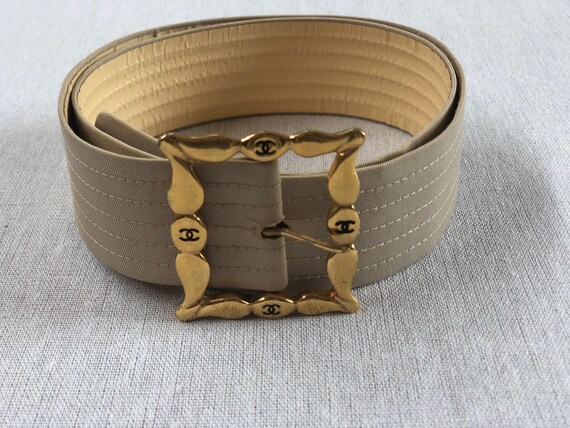 Vintage Belt Brown Leather Band with Heavy Faux Pearl Gold Metal Buckle SM