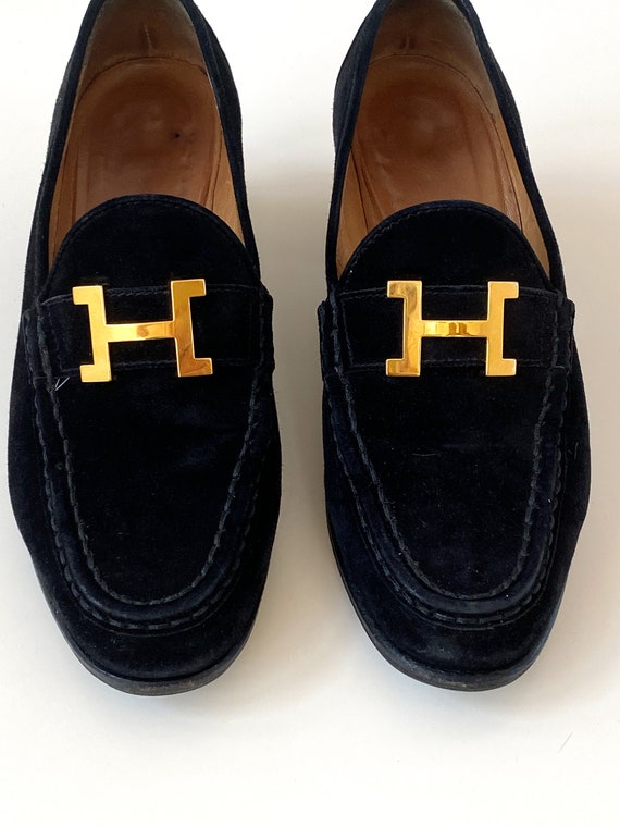 Vintage HERMES H Logo Goud / Zwart Suède Lederen Loafers - Etsy Nederland