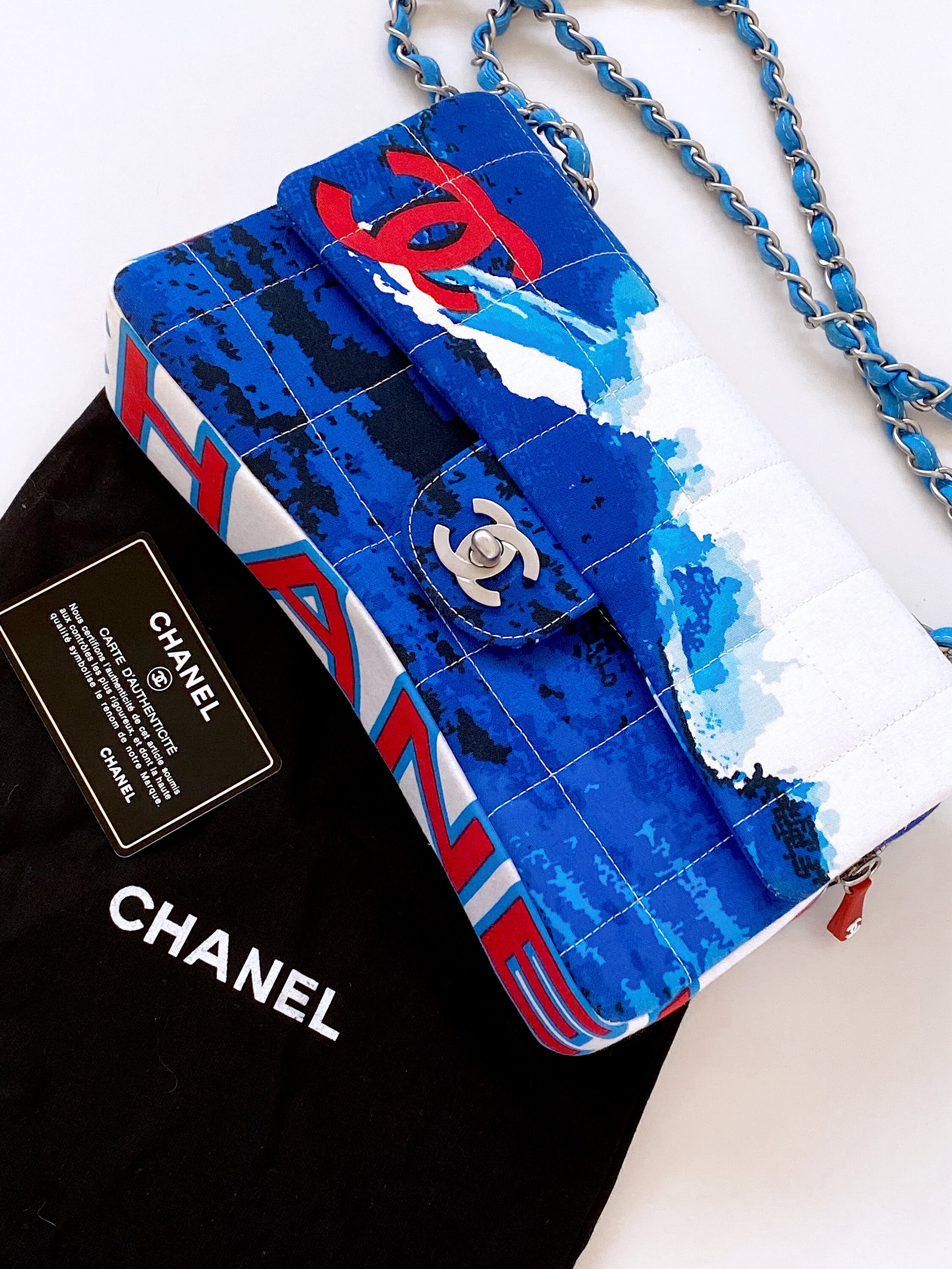 Vintage 90s CHANEL CC Logo Mania Flap Medium Turnlock SURF