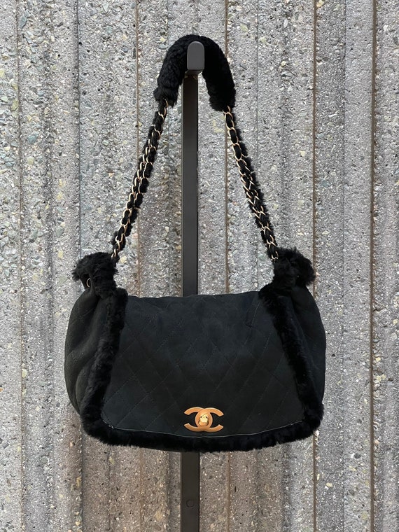 Chanel Vintage Black Suede Bag Leather Tassel & Chain Strap