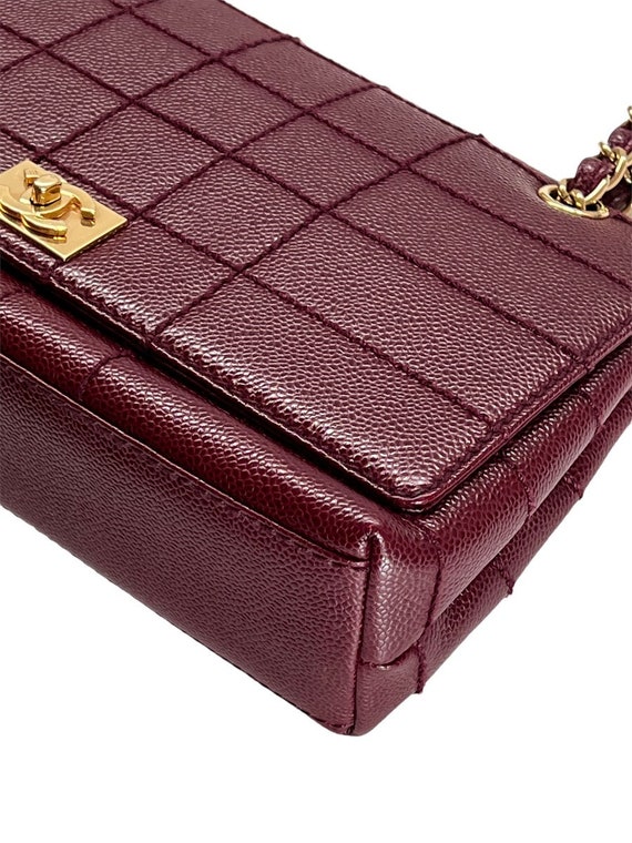 Vintage 90's CHANEL Maroon CAVIAR Leather Gold CC… - image 8