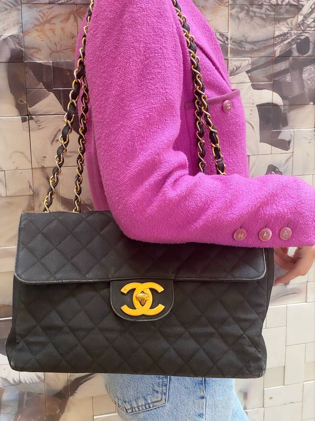 Chanel Vintage 2007 Purple Caviar Jumbo Classic Single Flap Bag