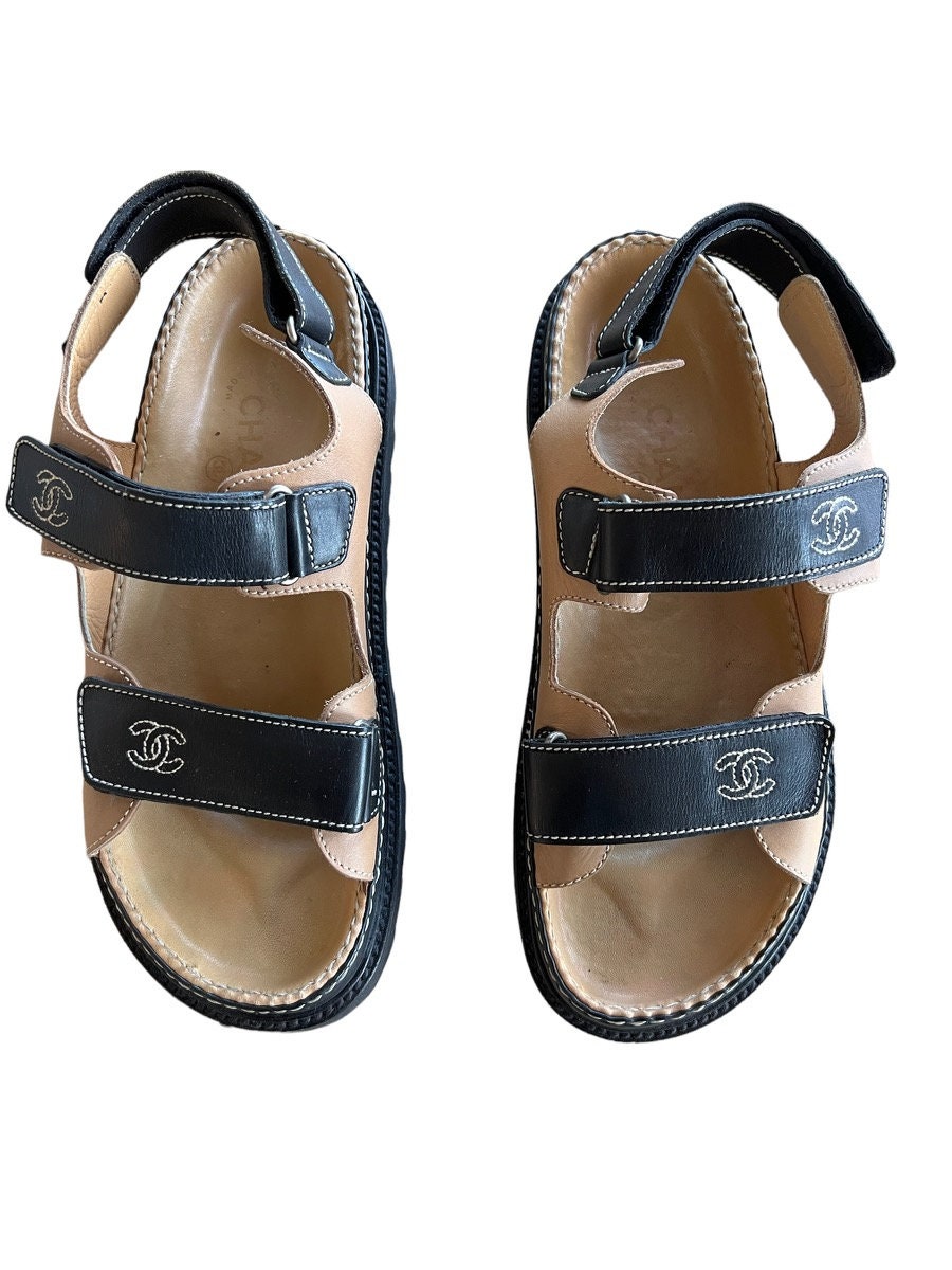 Vintage CHANEL CC Monogram Logo DAD Velcro Brown Black