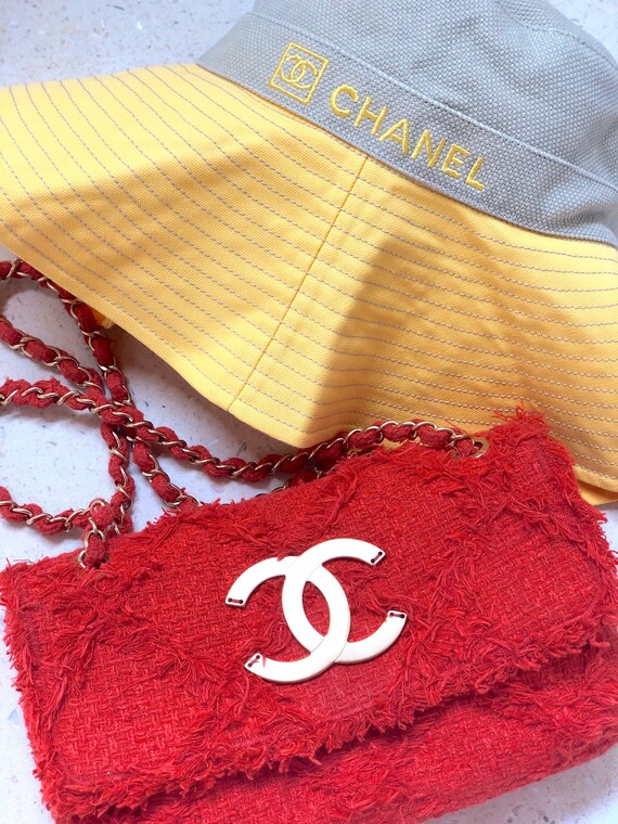 Vintage CHANEL CC Logo Monogram Linen Canvas Yello