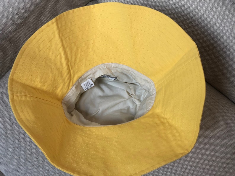 Vintage CHANEL CC Logo Monogram Linen Canvas Yellow Large Bucket Sun Beach Hat Visor image 6