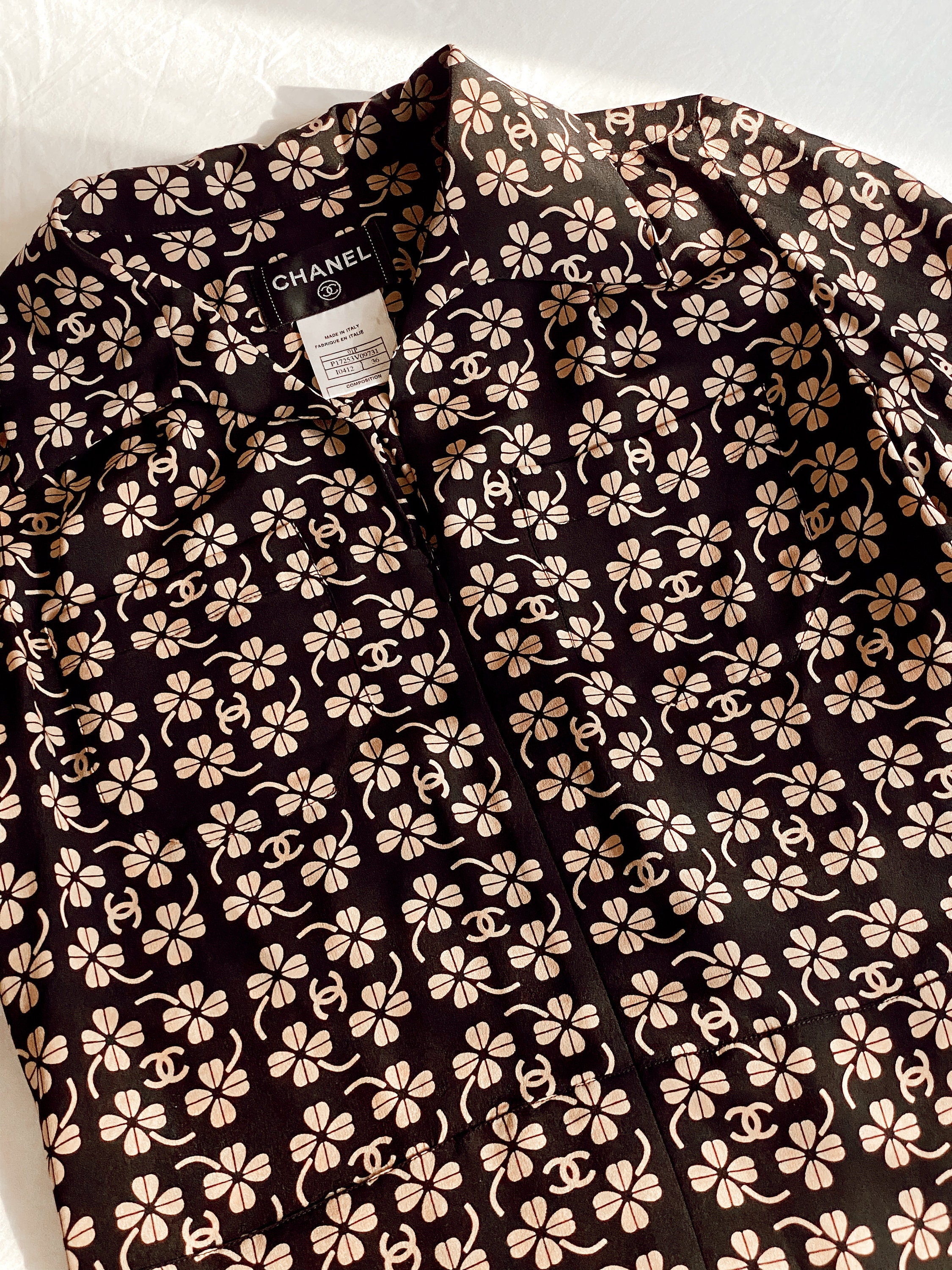 Buy Vintage CHANEL CC Logo Monogram CLOVER Print Dress Shirt Online in  India 