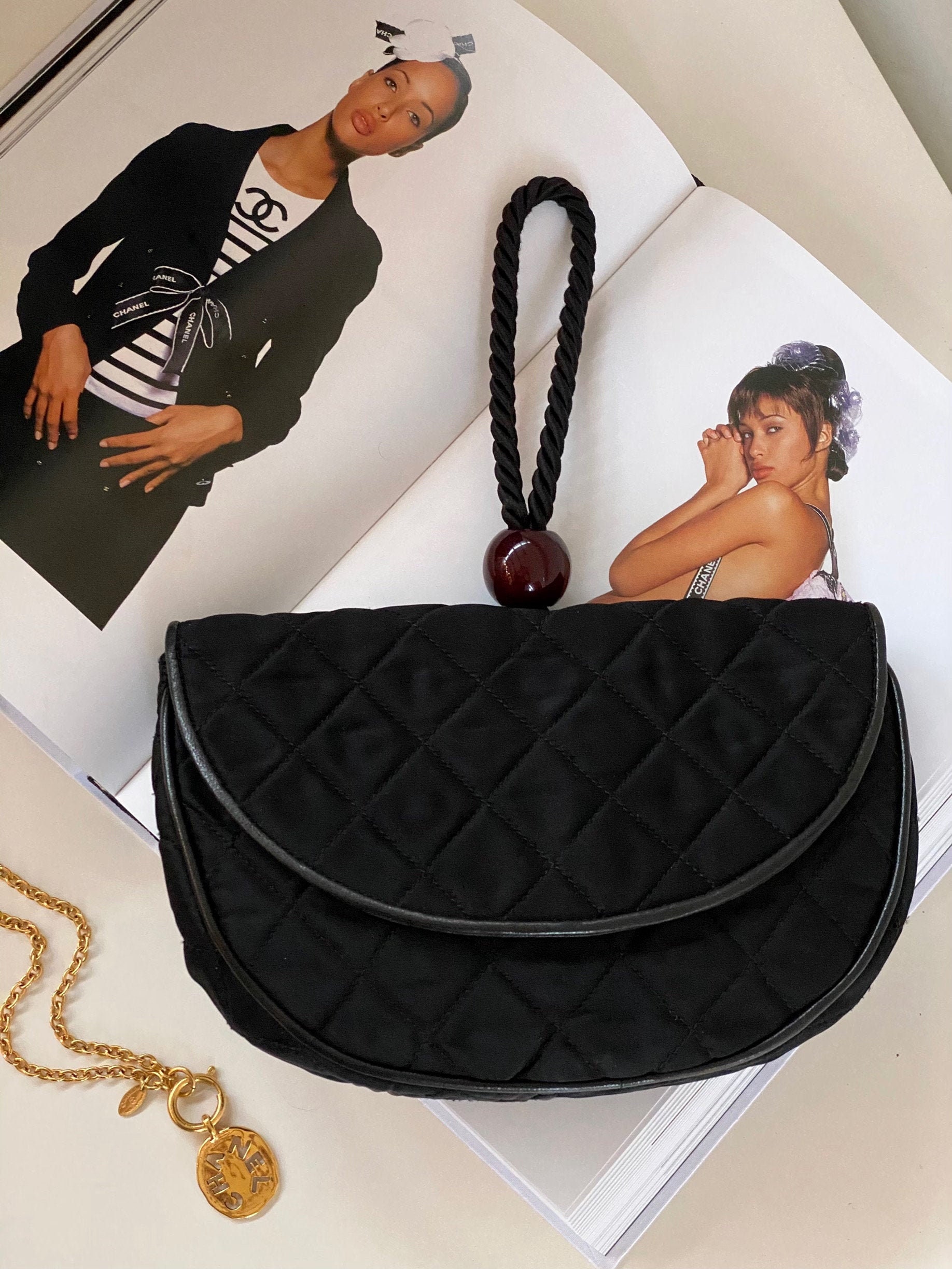 Black Satin Chanel Evening Bags 