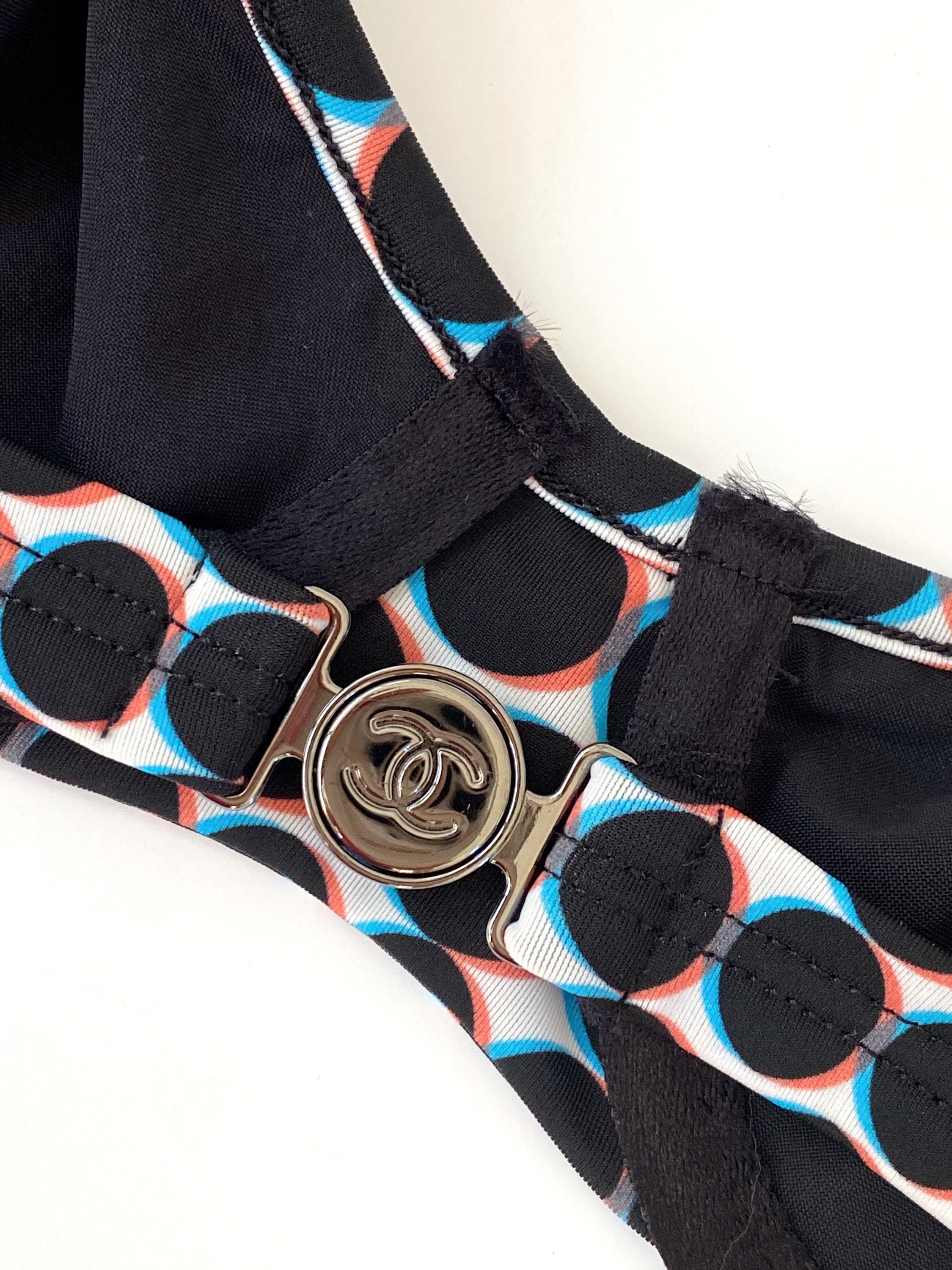 Vintage CHANEL CC Logo Polka Dot Bikini Top Swim Suit