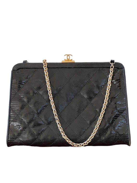 Authentic Vintage CHANEL CC Frame Black Quilted Karung Lizard -  Israel