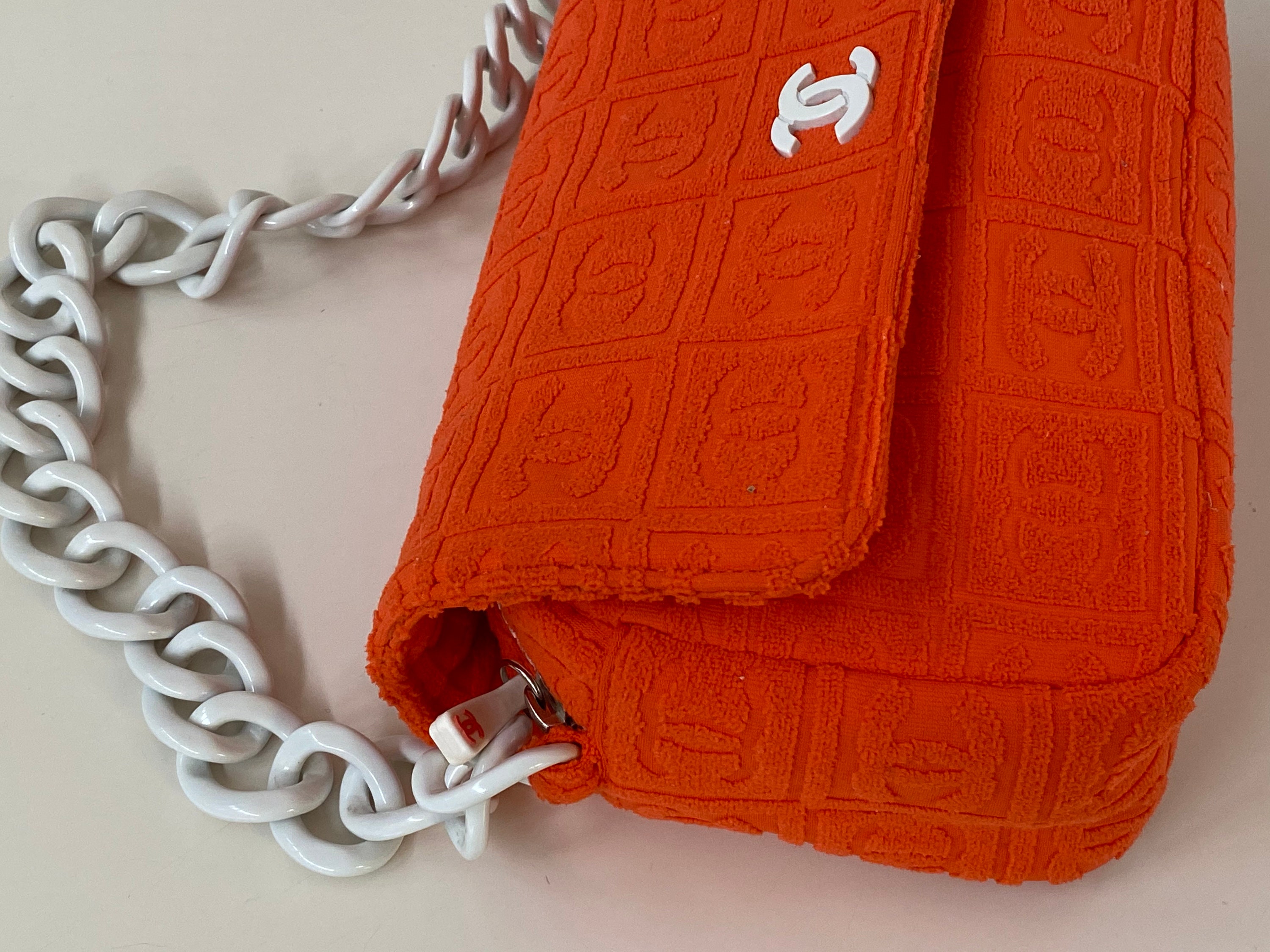 Vintage 90's CHANEL CC Monogram Orange TERRY Cloth Fabric 