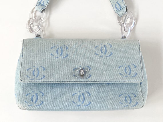 Vintage 90's CHANEL CC Logos Monogram Denim Blue Jean & 