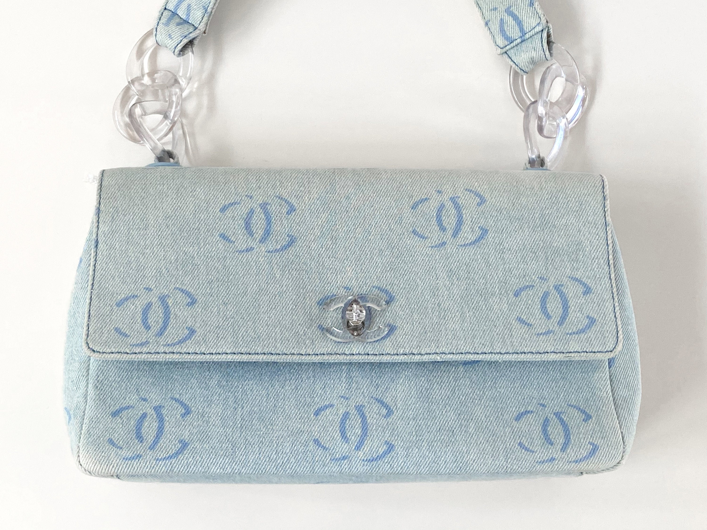 Vintage CHANEL CC Logo Monogram DENIM Fabric Handbag Tote -  Finland