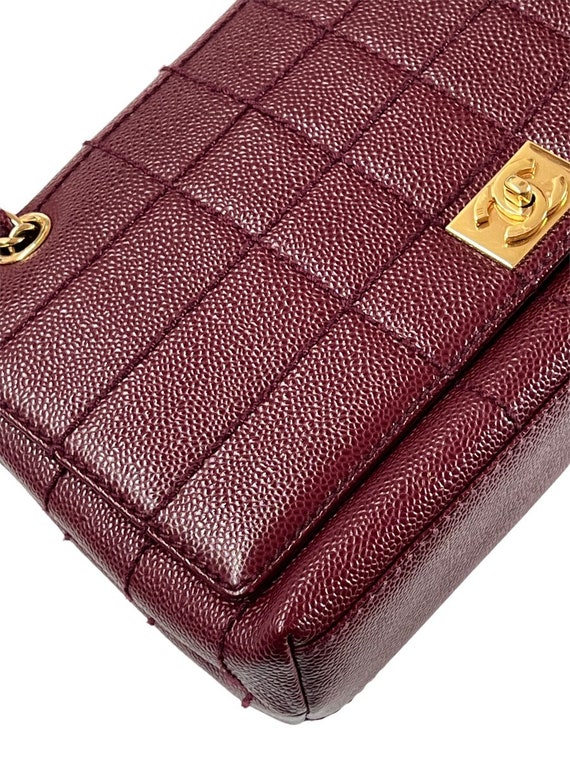 Vintage 90's CHANEL Maroon CAVIAR Leather Gold CC… - image 7