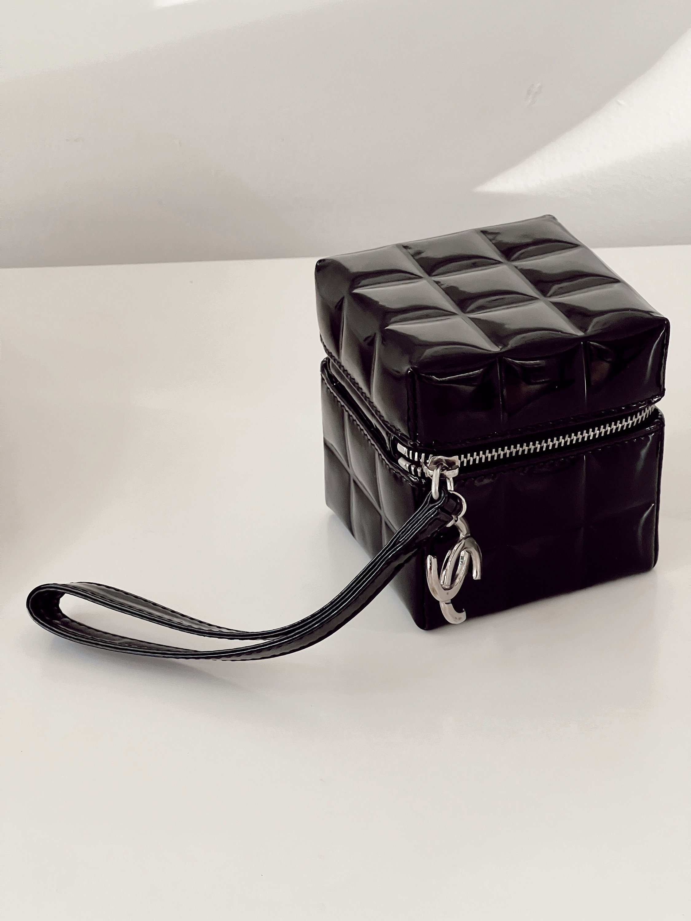 Vintage CHANEL CC Logo Black Patent Leather Rubiks Cube 