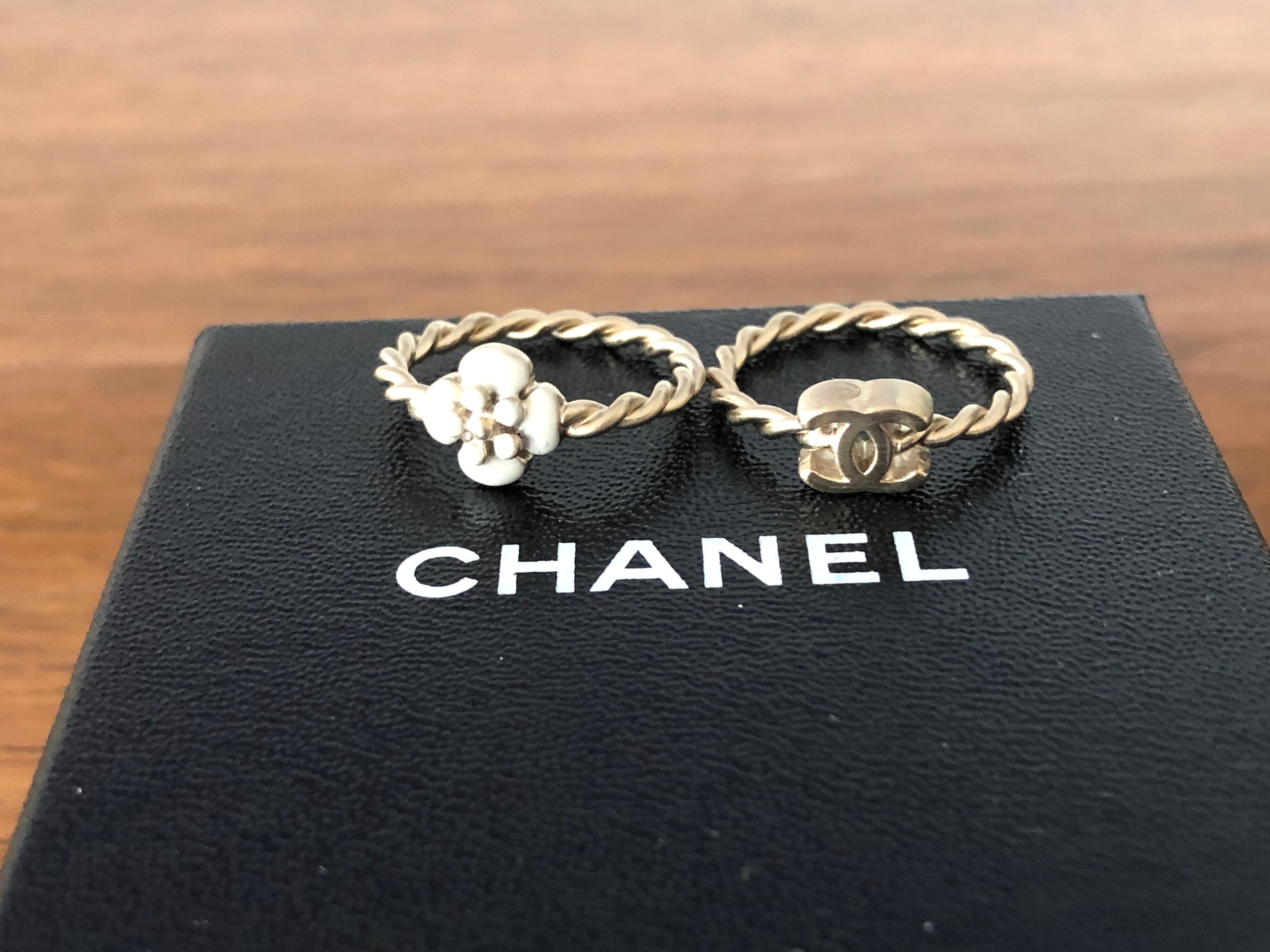 Vintage 90's CHANEL 2 Pc Set CC Logo Gold / Beige Enamel / 