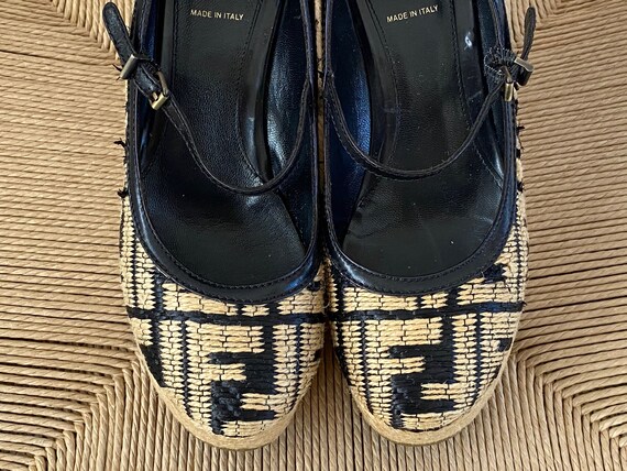 Vintage 90 s FENDI FF Zucca STRAW Raffia Monogram Logo Espadrilles Sandals Slip on Platform Slides Wedges Shoes Eu 38 Us 7.5 8 Etsy Canada