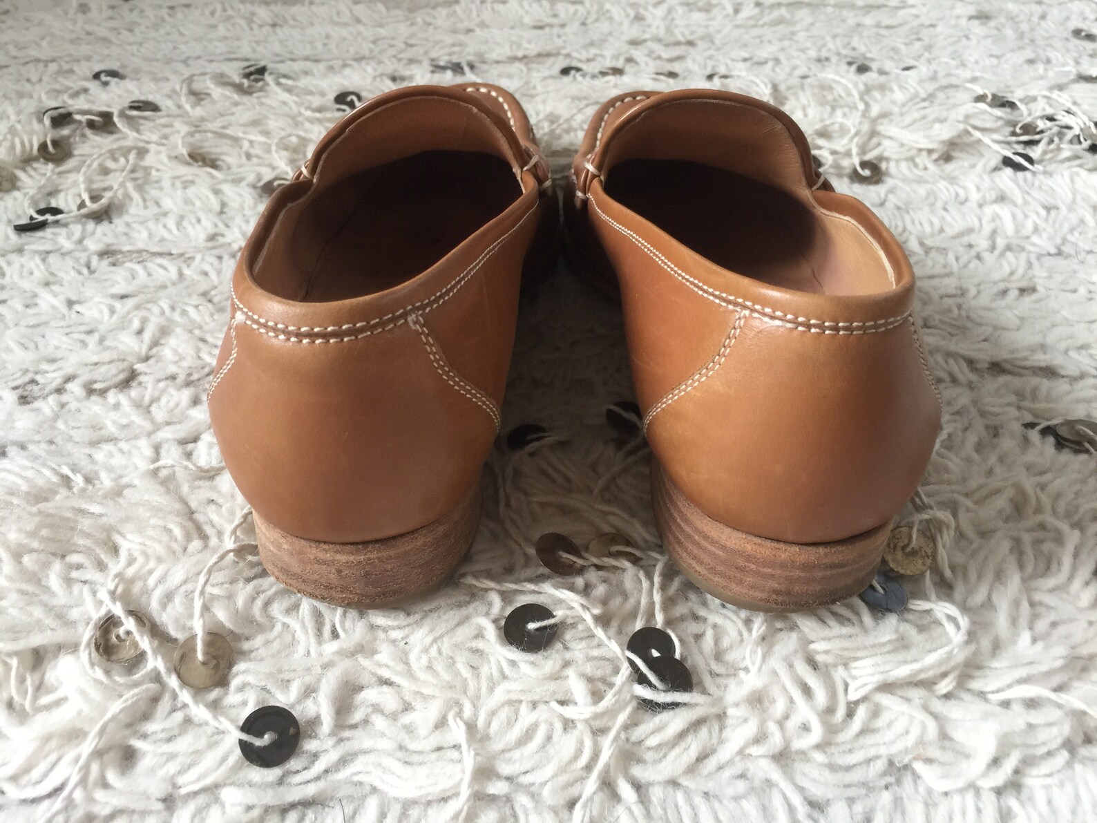 vintage hermes h logo brown leather webbing loafers flats driving shoes smoking slippers ballet flats eu 37 us 6.5 - 7