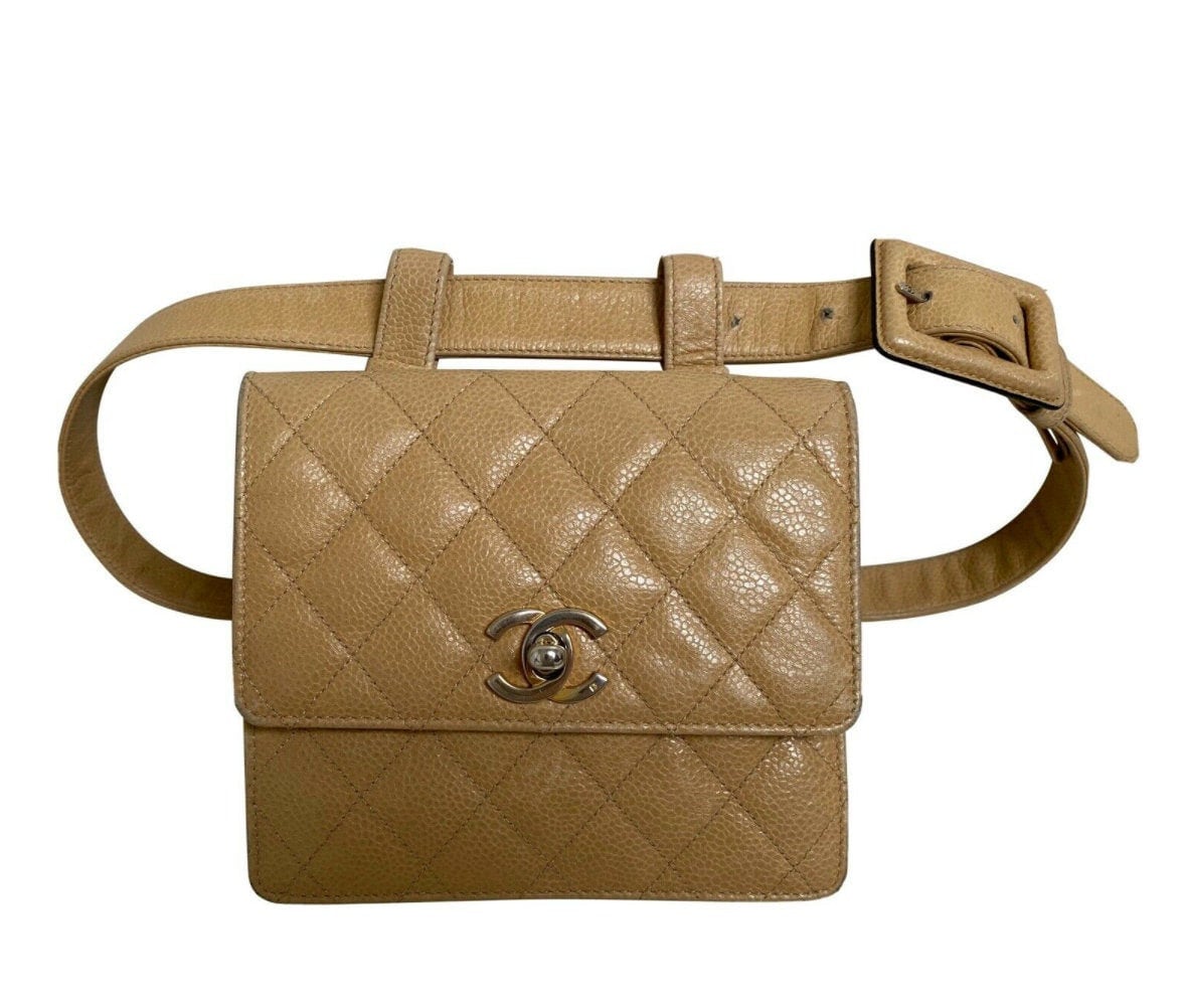 Vintage 90s CHANEL CC Turnlock Beige Caviar Leather FANNY -  Israel